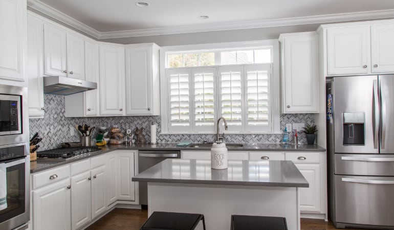 Polywood shutters in a Charlotte gourmet kitchen.